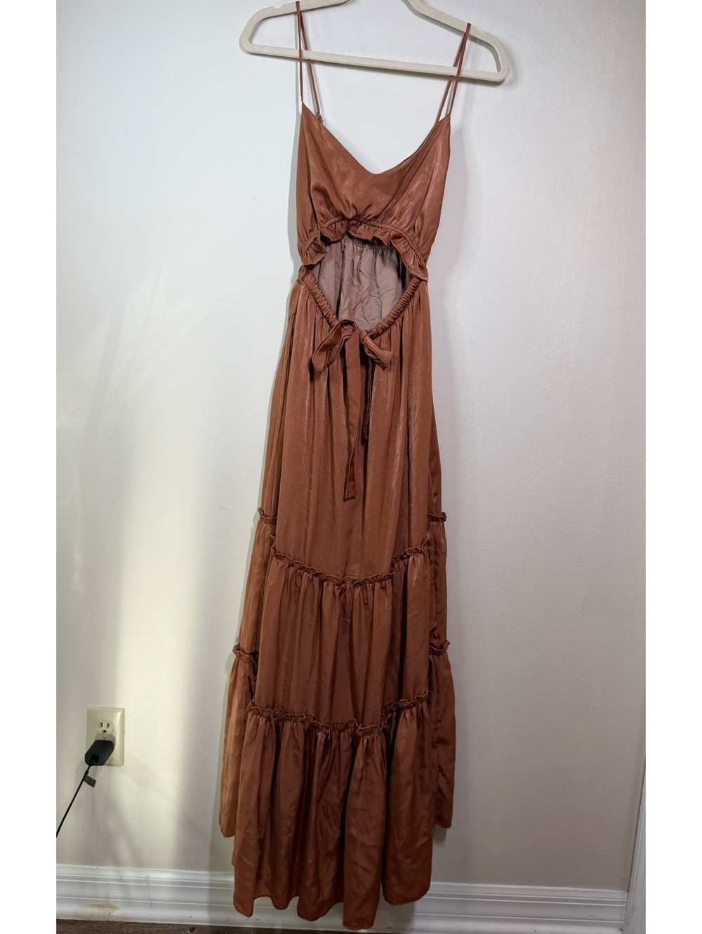 Lulus Brown Satin Cutout Maxi Dress Size Small